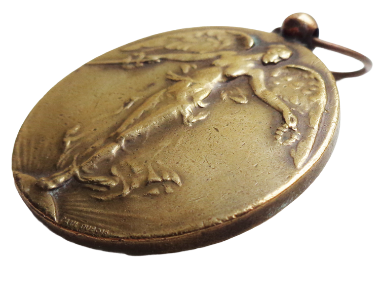 Antique Belgian Victory angel Art Medal Collectible 1910s Paul Dubois medalist artist Belgium antiquities Art Nouveau medallion pendant