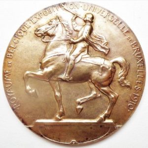 antique bronze art medal 1910 expo signed Devreese