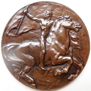 1913 Universal exposition of Ghent - antique bronze art medal signed artist Carl Decock