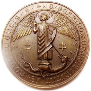 Archangel saint Michael vintage art medal in honor of World War I veterans