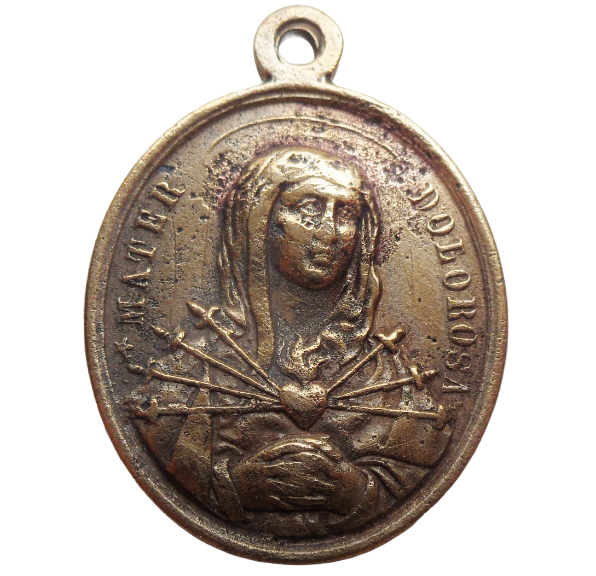 ECCE HOMO JESUS and HOLY MARY MOTHER OF SORROWS - RARE ANTIQUE BRONZE MEDAL  PENDANT - Artefacts-Collector