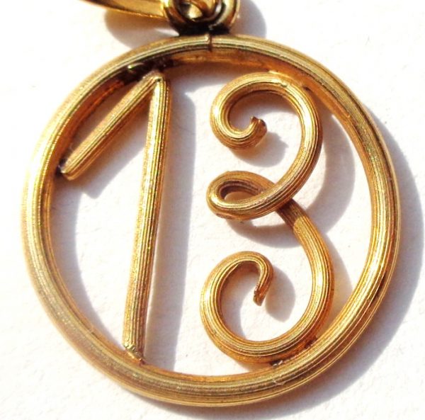 French antique gold-filled charm pendant - lucky number 13