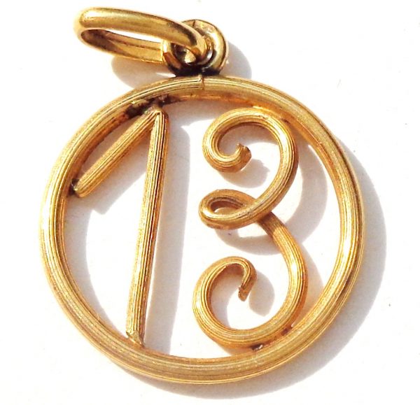 French antique gold-filled charm pendant - lucky number 13