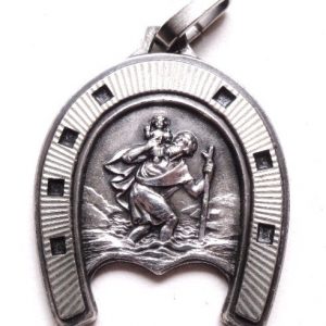 Lucky horseshoe to Saint Christopher & Notre Dame of Hal - vintage medal pendant