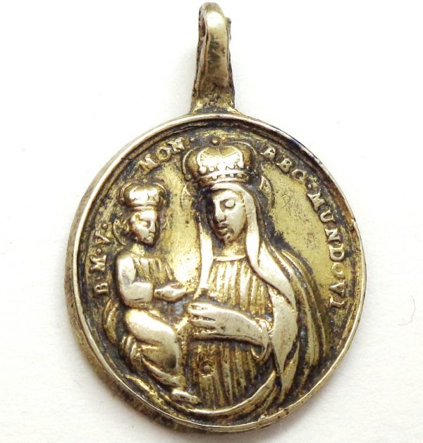 Rare 17th century antique medal to Our Lady of Mondovi & Saint Bernard