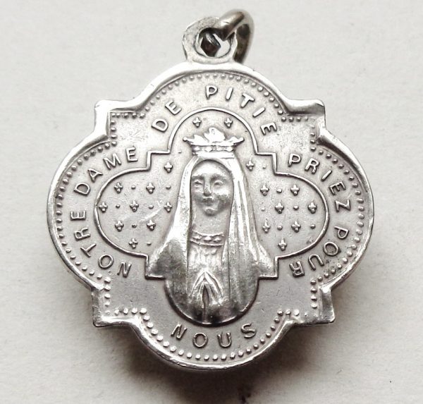 Mother of Sorrows Pieta - Our Lady of Pity - antique silver medal