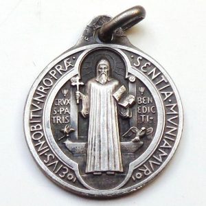 vintage silver exorcism medal of saint Benedictus