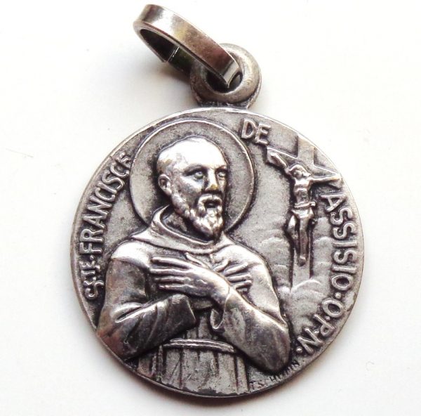 Vintage religious charm medal pendant to Saint Francis of Assisi