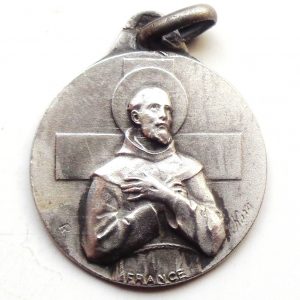 Vintage silver religious charm medal pendant to Saint Francis of Assisi