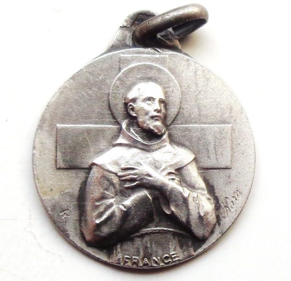 Vintage silver religious charm medal pendant to Saint Francis of Assisi