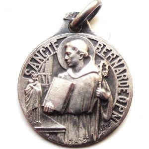Vintage silver religious charm medal pendant to Saint Bernard