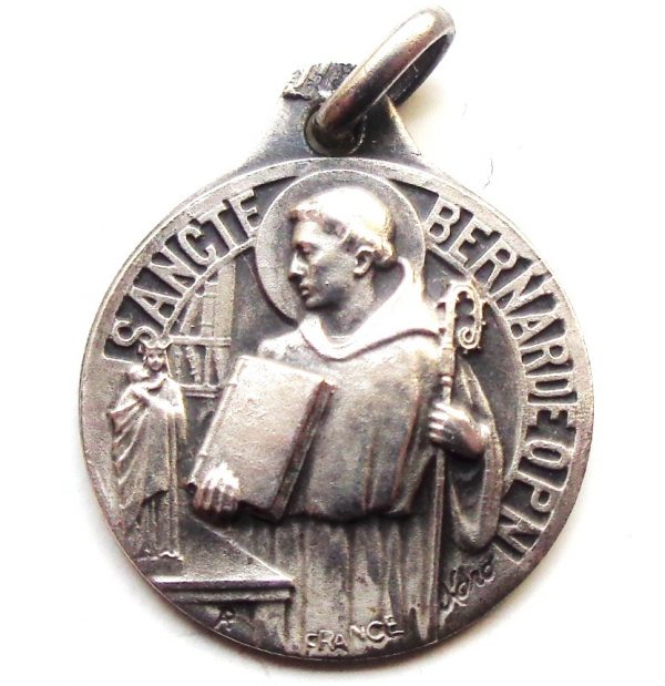 Vintage silver religious charm medal pendant to Saint Bernard