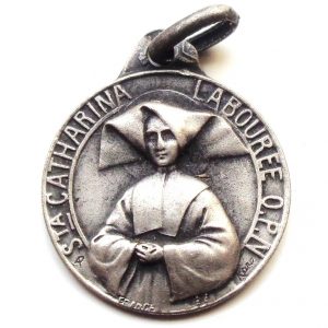Vintage silver religious charm medal pendant to Saint Catherine Labourée
