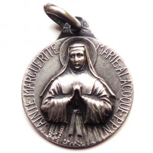 Vintage silver religious charm medal pendant to Saint Margaret Mary Alacoque