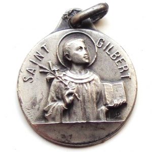 Vintage silver religious charm medal pendant to Saint Gilbert
