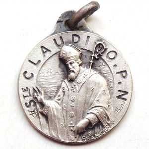 Vintage silver religious charm medal pendant to Saint Claudio