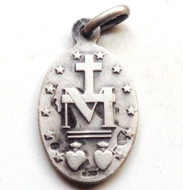 Vintage silver religious charm pendant - the Miraculous Medal