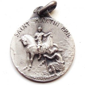 Vintage silver religious charm medal pendant to Saint Martin