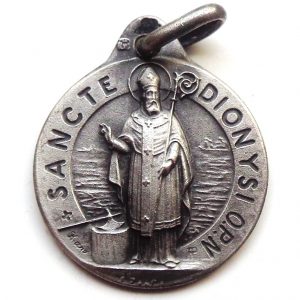 Vintage silver religious charm medal pendant to Saint Dionysi / Saint Denis