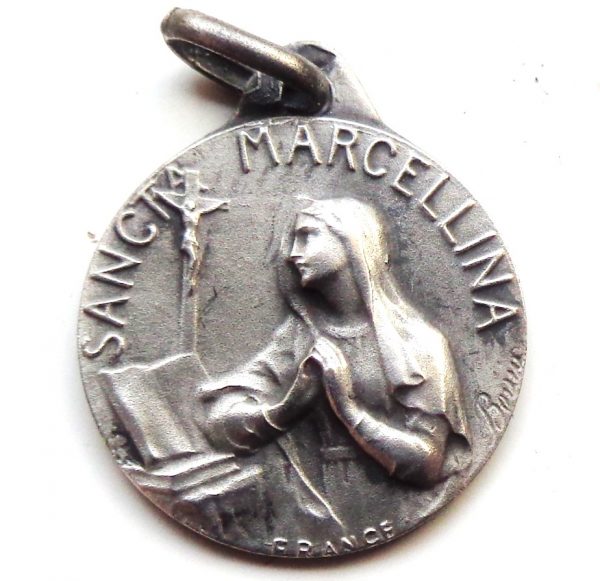 Vintage silver religious charm medal pendant to Saint Marcellina