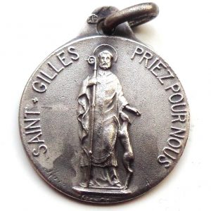 Vintage silver religious charm medal pendant to Saint Giles