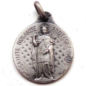 Vintage silver religious charm medal pendant to Saint Rolende