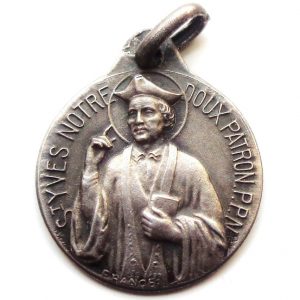 Vintage silver religious charm medal pendant to Saint Ivo