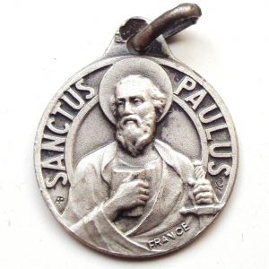 Vintage silver religious charm medal pendant to Saint Paul