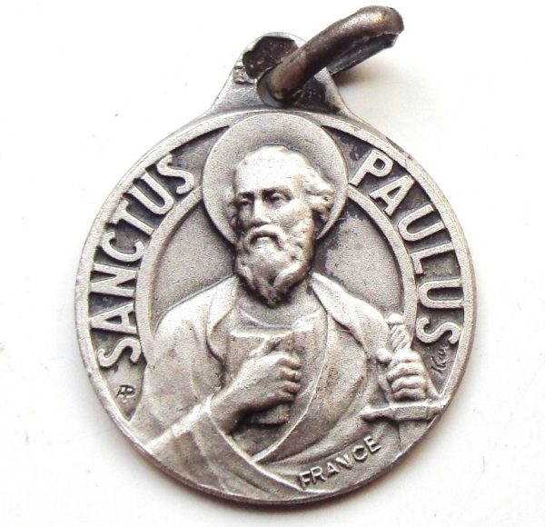 Vintage silver religious charm medal pendant to Saint Paul
