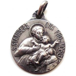 Vintage silver religious charm medal pendant to Saint Stanislas