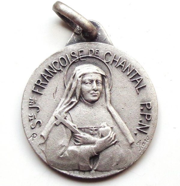 Vintage silver religious charm medal pendant to Saint Frances de Chantal