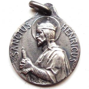 Vintage silver religious charm medal pendant to Saint Henry