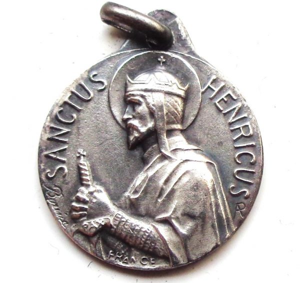 Vintage silver religious charm medal pendant to Saint Henry