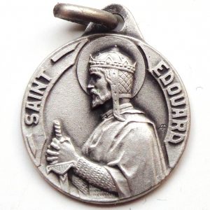 Vintage silver religious charm medal pendant to Saint Edward Edouard