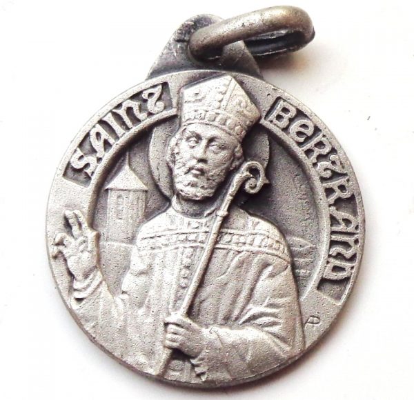 Vintage silver religious charm medal pendant to Saint Bertrand