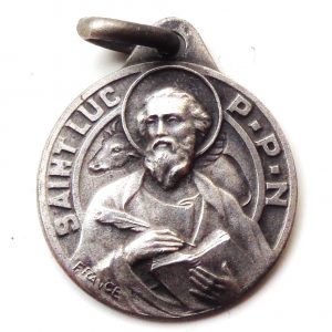 Vintage silver religious charm medal pendant to Saint Luke