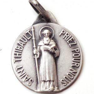 Vintage silver religious charm medal pendant to Saint Thibault