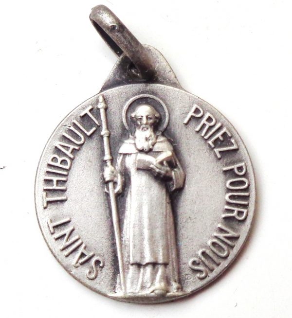 Vintage silver religious charm medal pendant to Saint Thibault