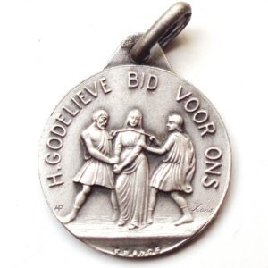 Vintage silver religious charm medal pendant to Saint Godelina