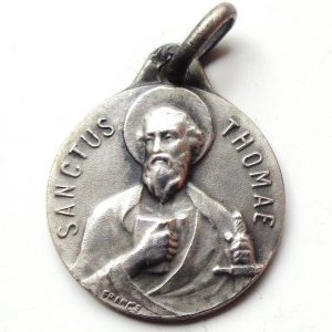 Vintage silver religious charm medal pendant to Saint Thomas