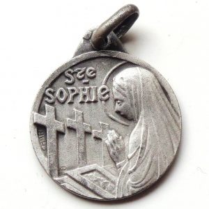 Vintage silver religious charm medal pendant to Saint Sophia