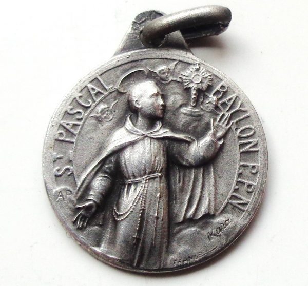 Vintage silver religious charm medal pendant to Saint Paschal