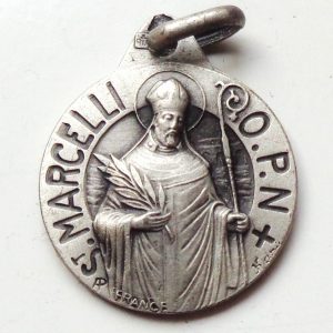 Vintage silver religious charm medal pendant to Saint Marcel