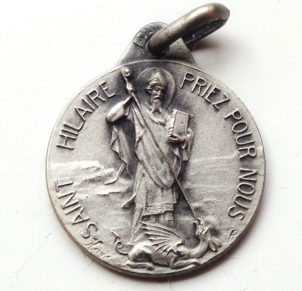 Vintage silver religious charm medal pendant to Saint Hilary