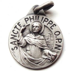 Vintage silver religious charm medal pendant to Saint Philip