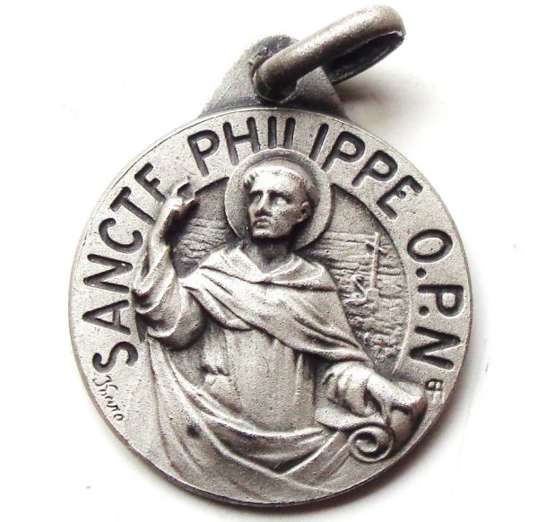 Vintage silver religious charm medal pendant to Saint Philip