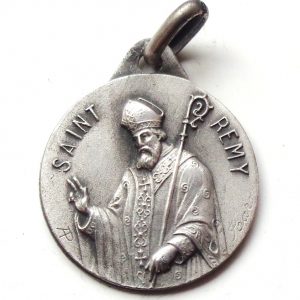 Vintage silver religious charm medal pendant to Saint Remigius Remy Remi