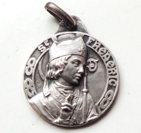 Vintage silver religious charm medal pendant to Saint Frederic