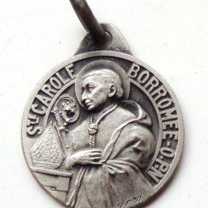 Vintage silver religious charm medal pendant to Saint Charles Borromeus
