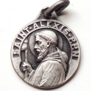 Vintage silver religious charm medal pendant to Saint Alexis